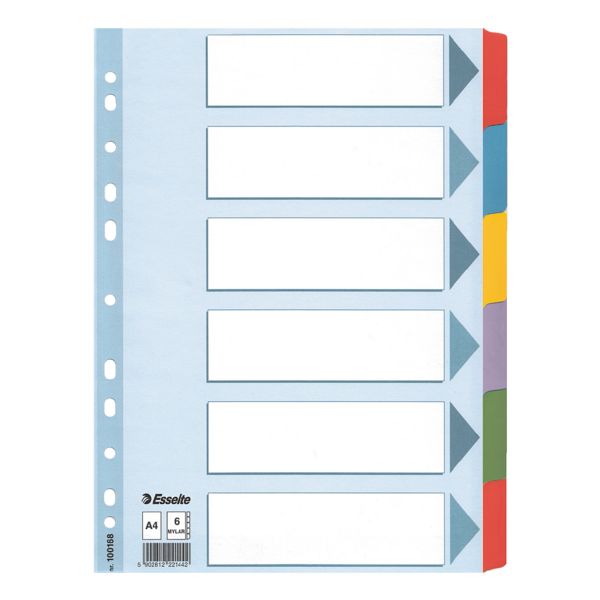 Kartonregister 6-teilig blanko farbige Taben A4 weiß